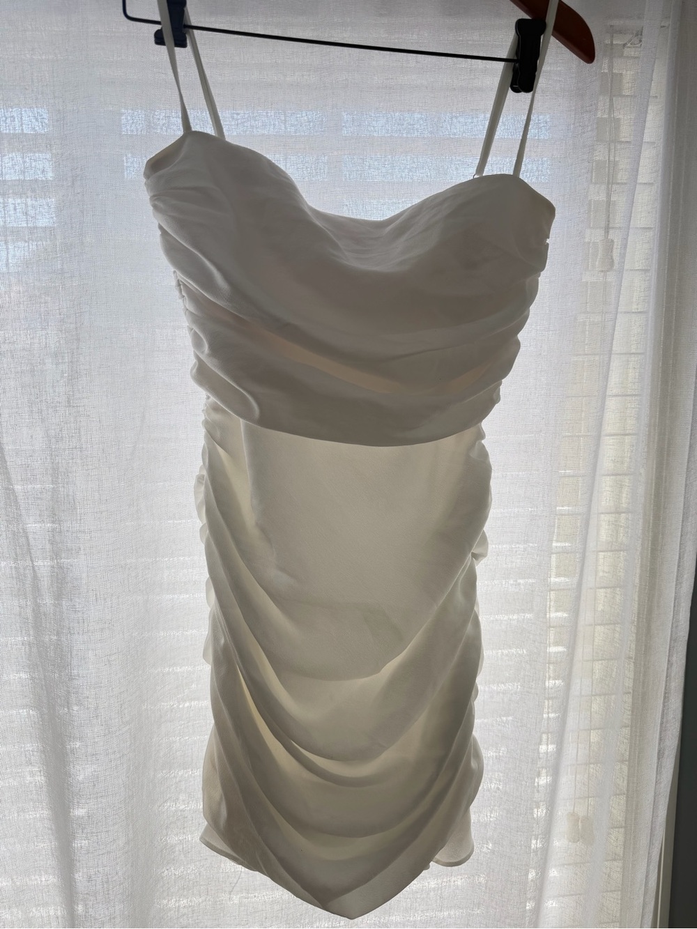 Nookie White Ruched Spaghetti-Strap Mini Dress